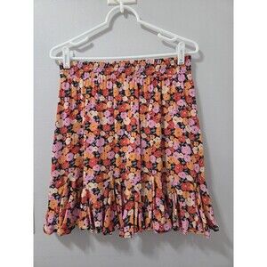 Ann Taylor LOFT Pull On Floral Flounce Ruffle Hem Mini Skirt, Pink Red, Small